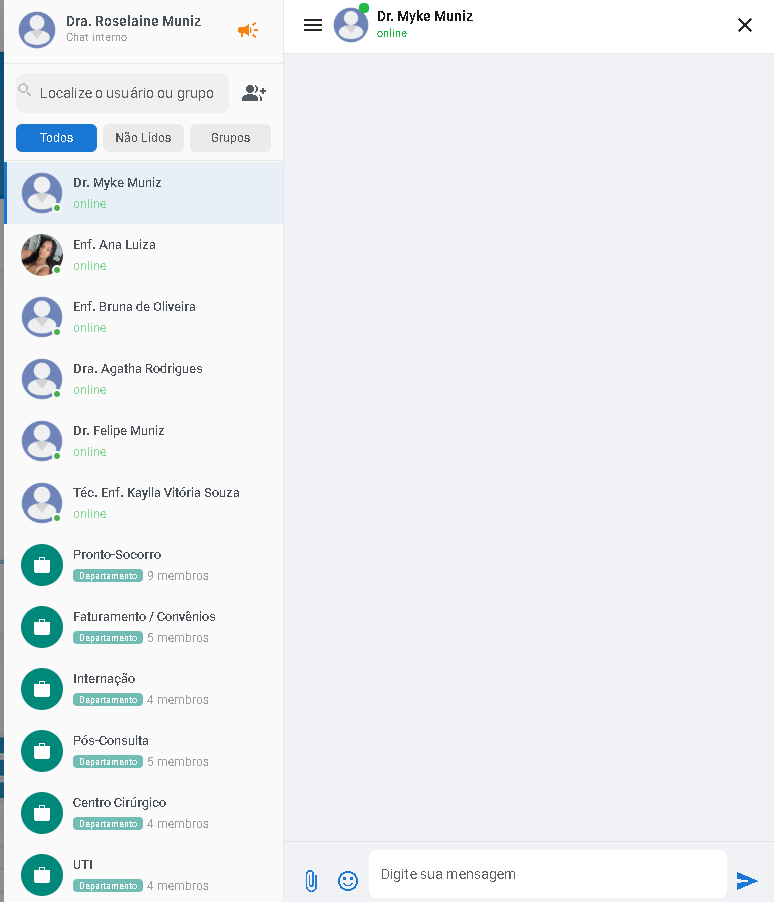 Painel de grupos da Clinno com lista de usuários da equipe que podem ser adicionados a uma conversa em grupo